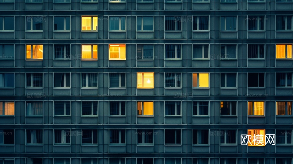 夜晚窗景建筑外立面玻璃幕墙下载(渲染图3)