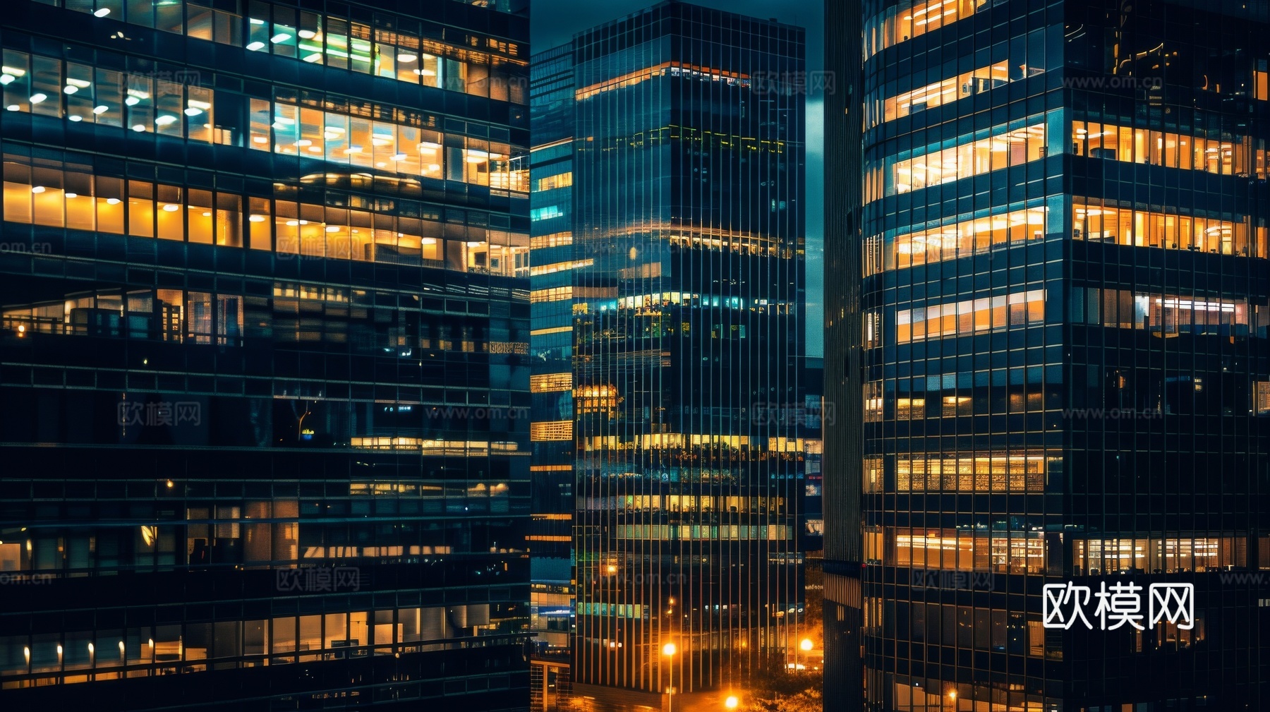 夜晚窗景建筑外立面玻璃幕墙