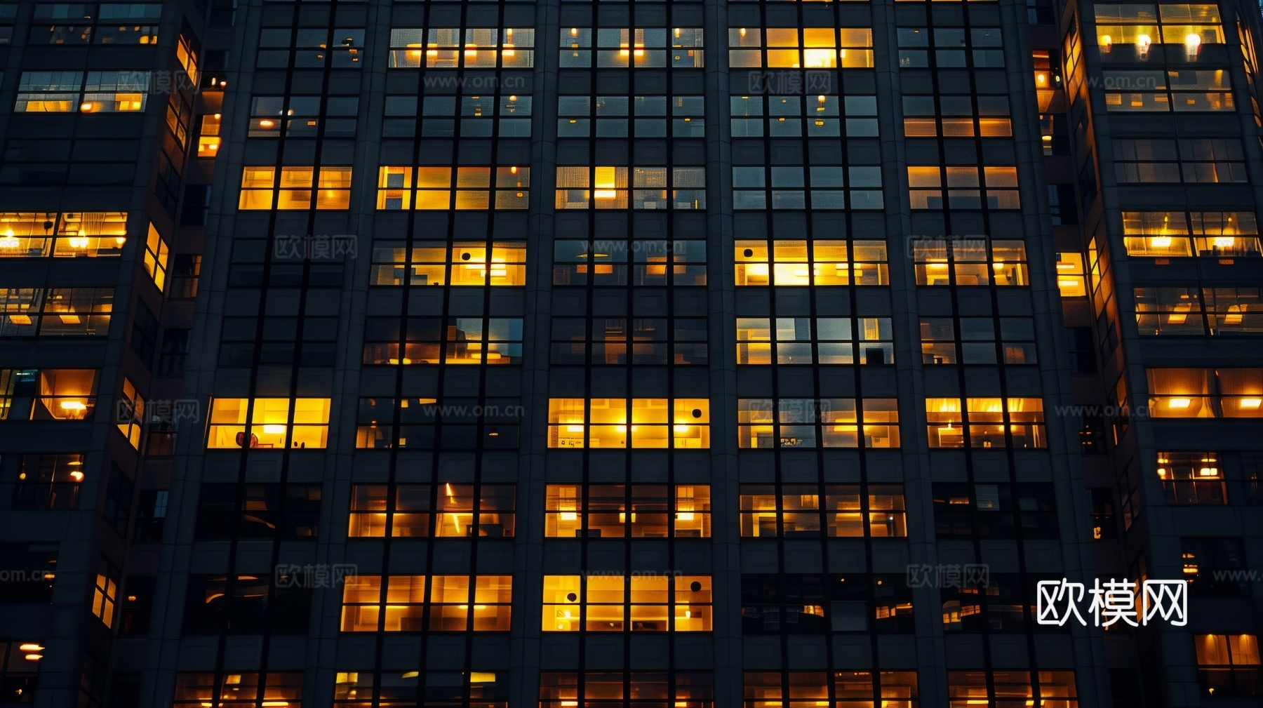 夜晚窗景建筑外立面玻璃幕墙下载（渲染图6）