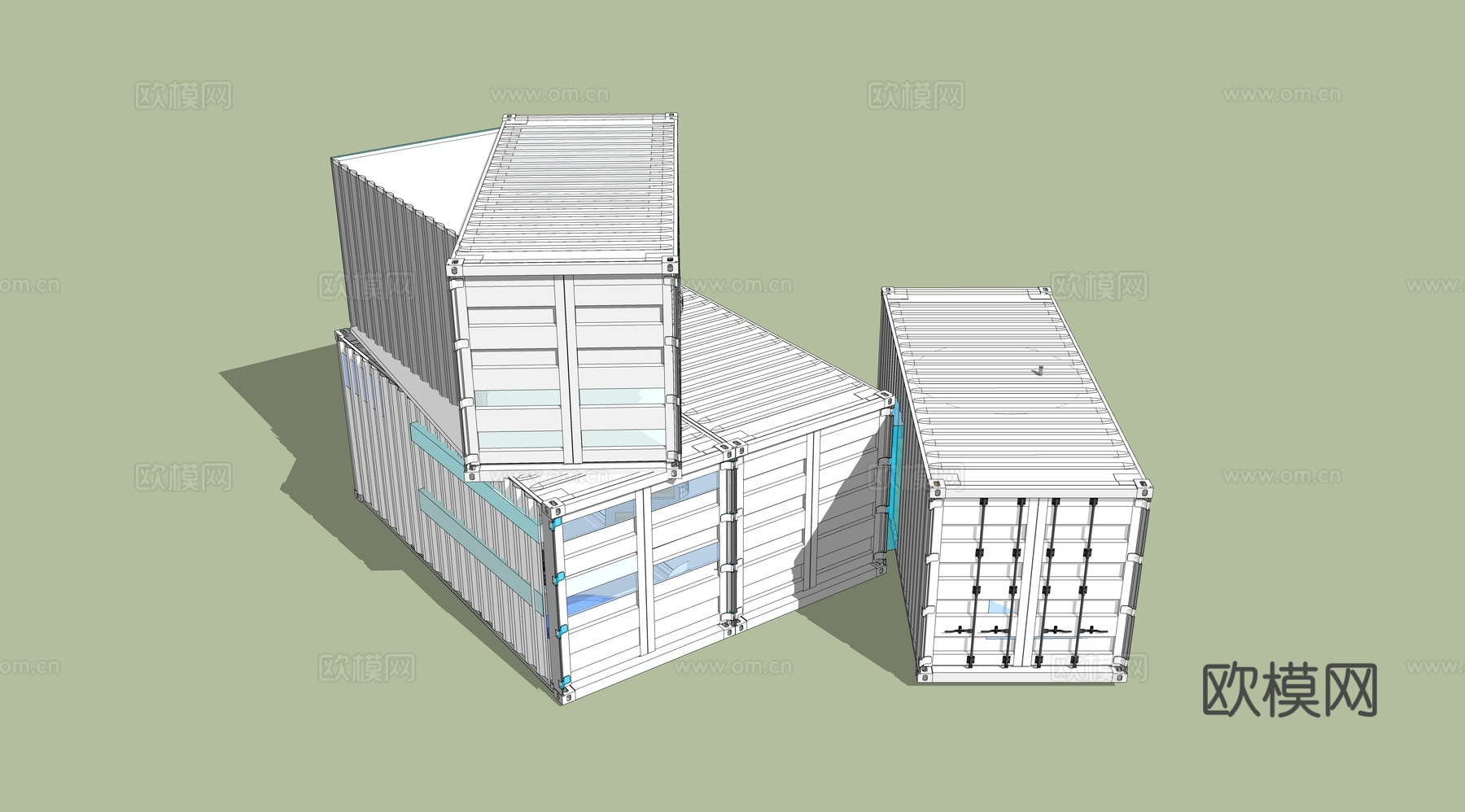 集装箱建筑 集装箱休息驿站 临时建筑 集装箱活动场地su模型