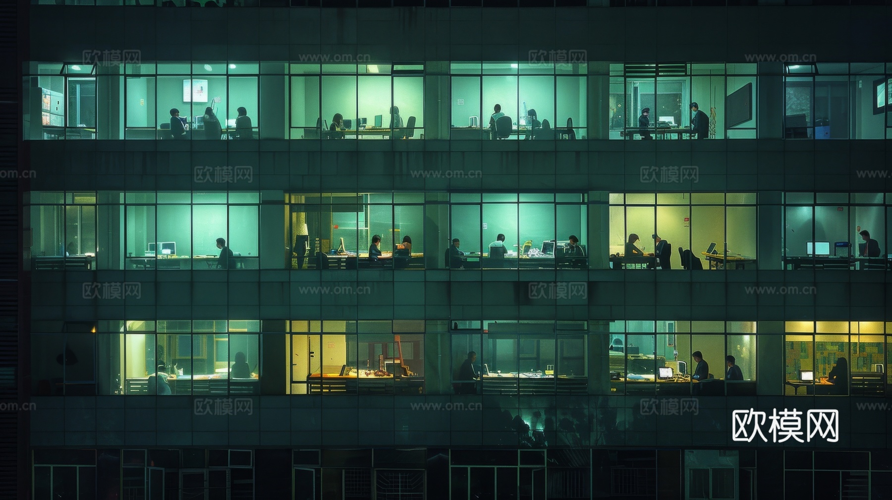 夜晚窗景建筑外立面玻璃幕墙