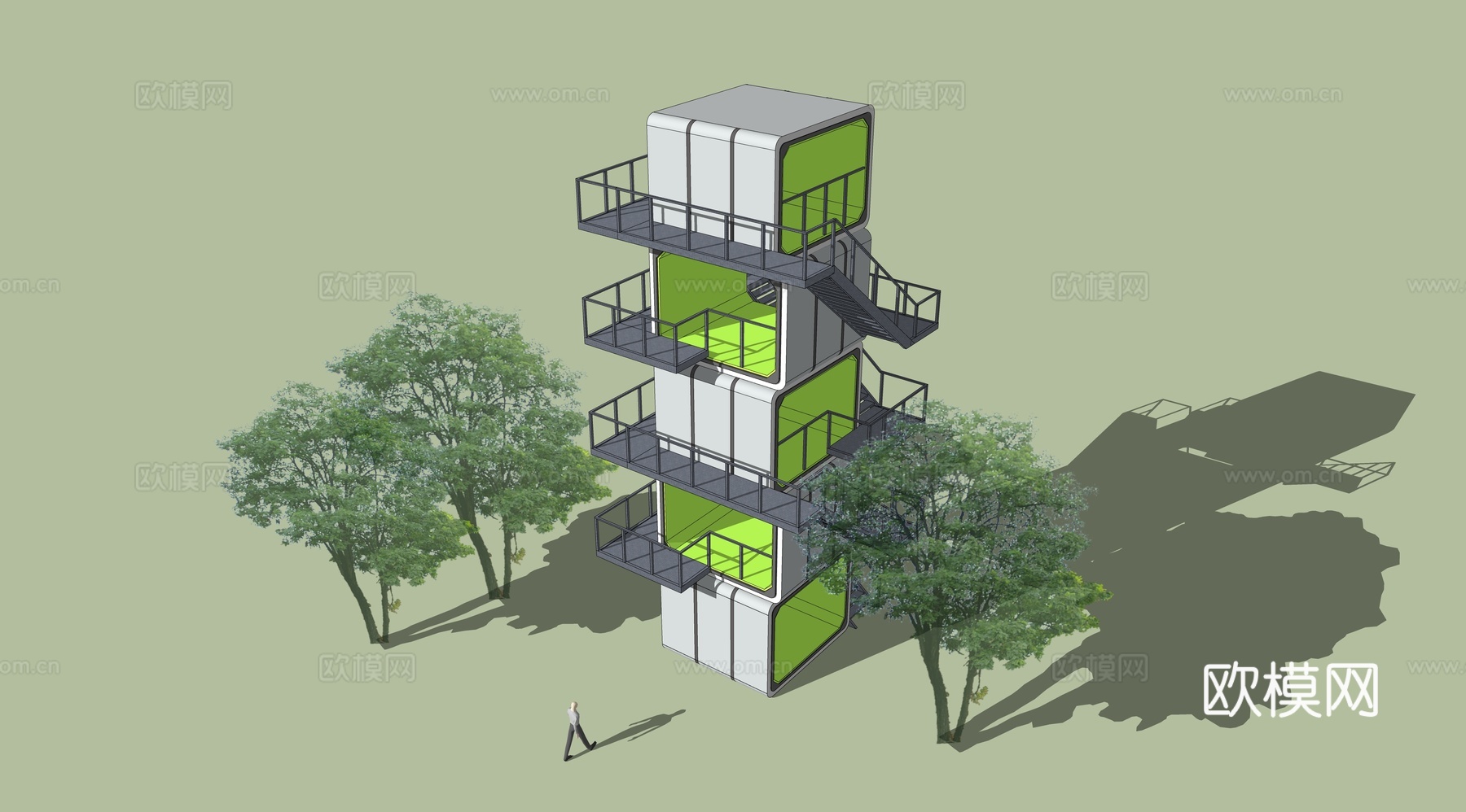 集装箱建筑 瞭望塔 观景台su模型