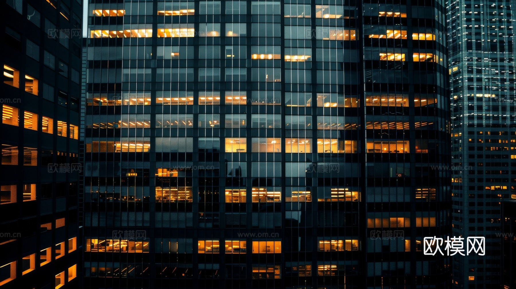夜晚窗景建筑外立面玻璃幕墙
