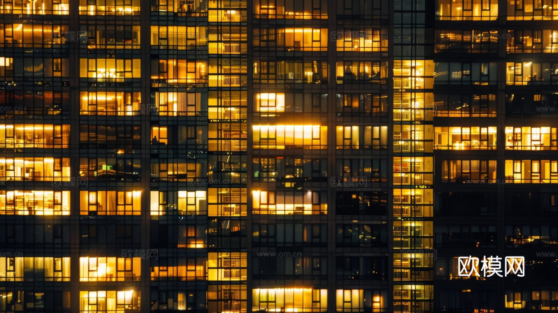 夜晚窗景建筑外立面玻璃幕墙