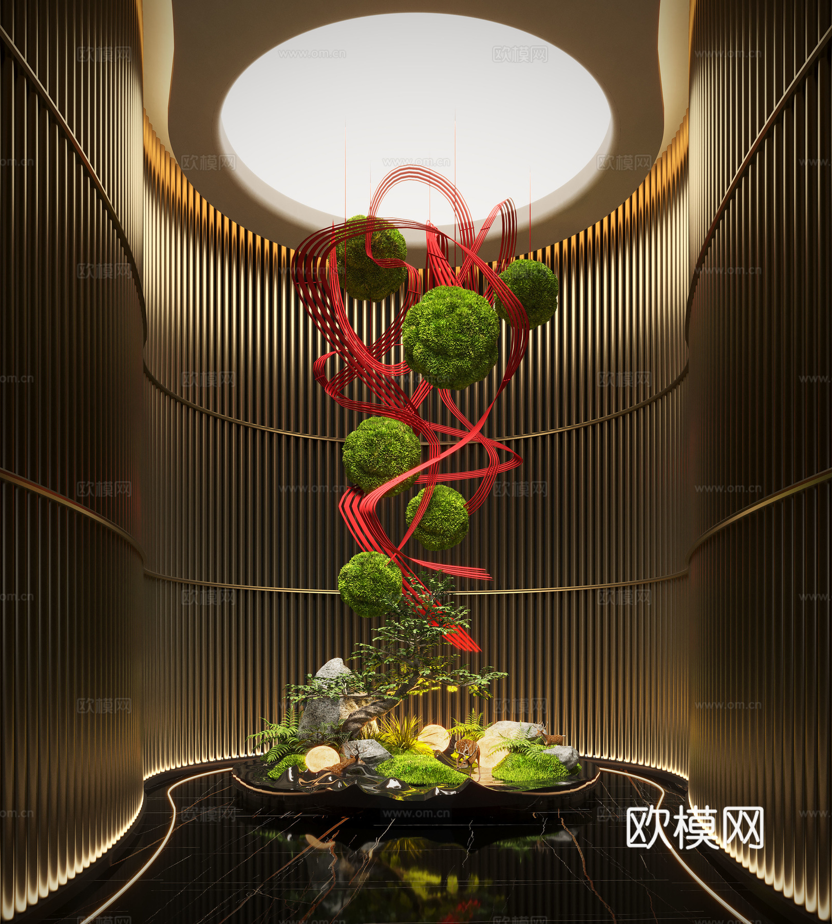 现代过道景观 室内景观 植物造景 藤编植物装置3d模型