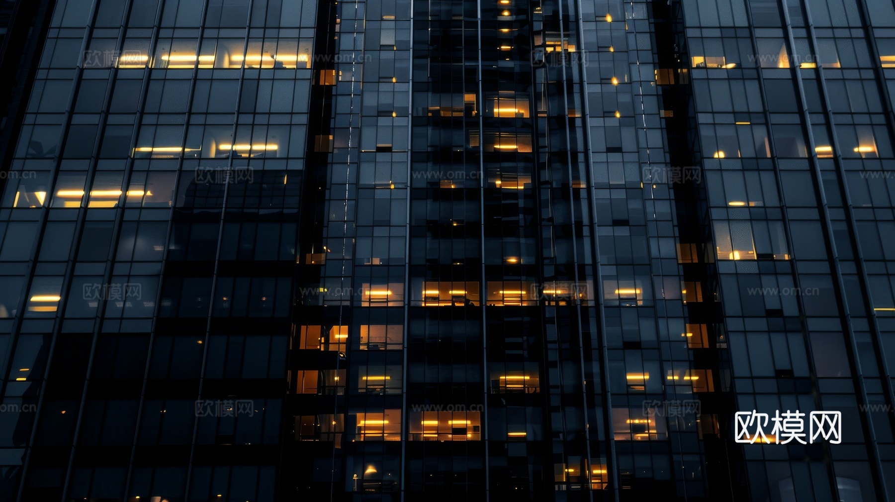 夜晚窗景建筑外立面玻璃幕墙
