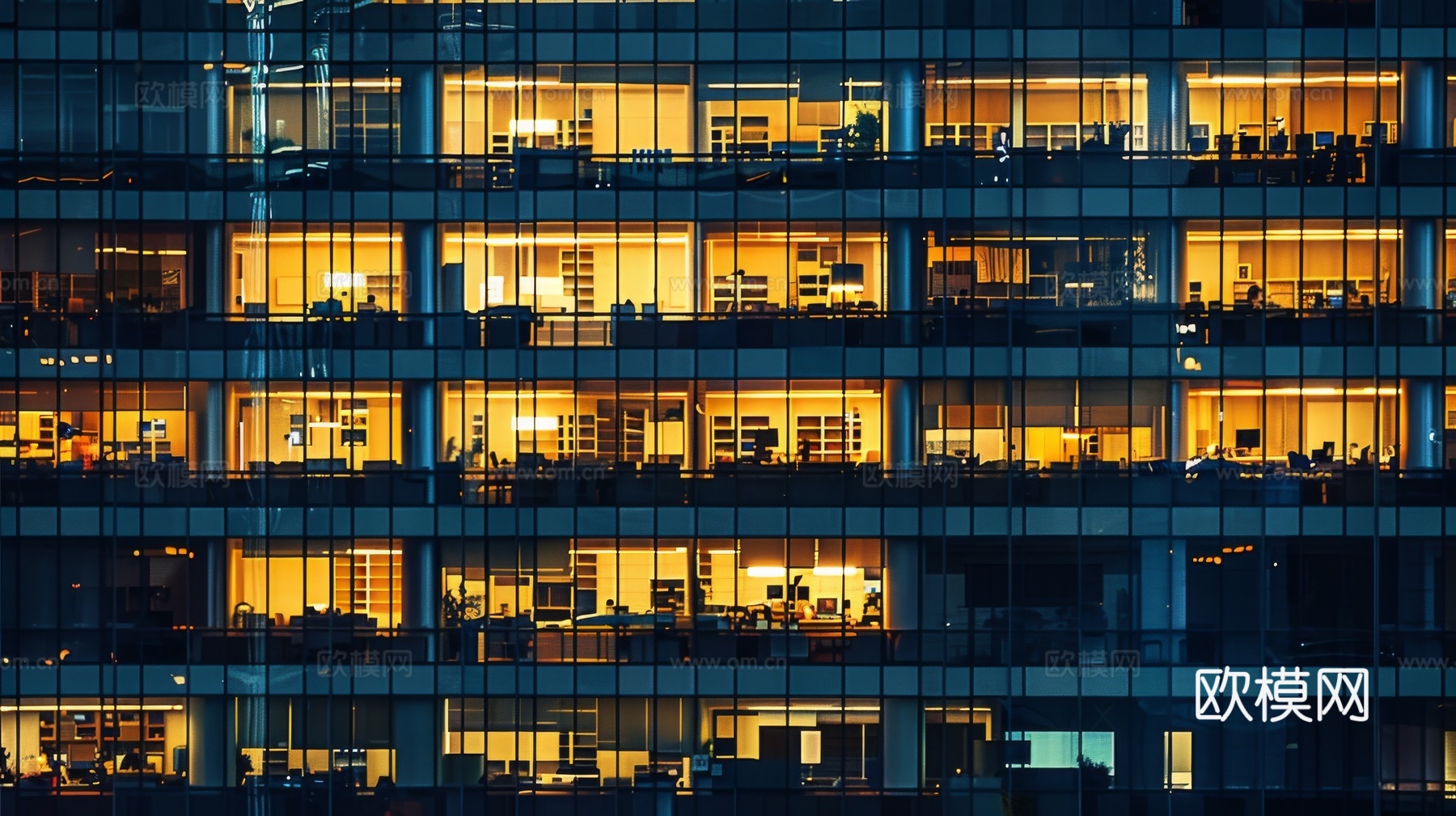 夜晚窗景建筑外立面玻璃幕墙