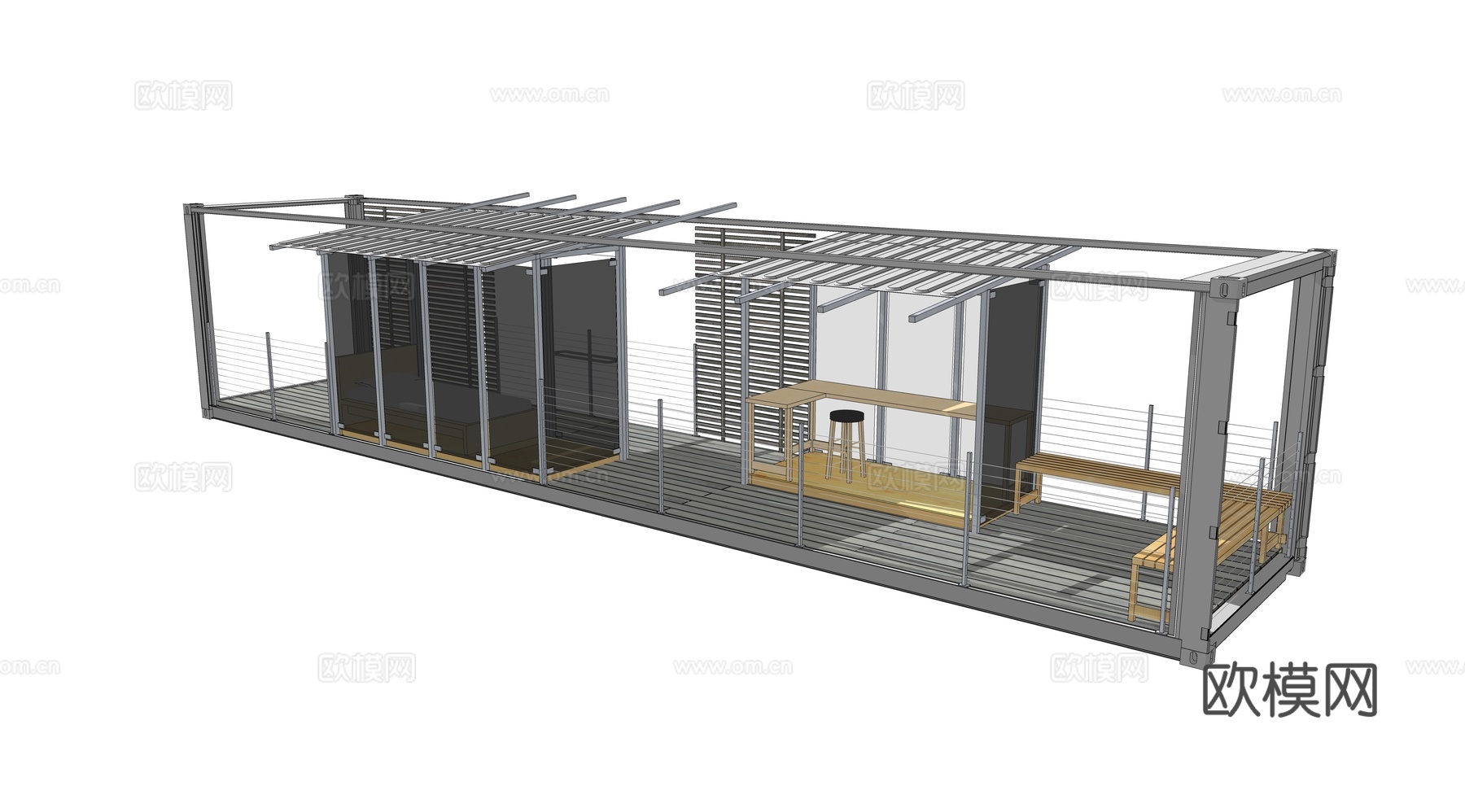 集装箱建筑 集装箱休息驿站 临时建筑su模型