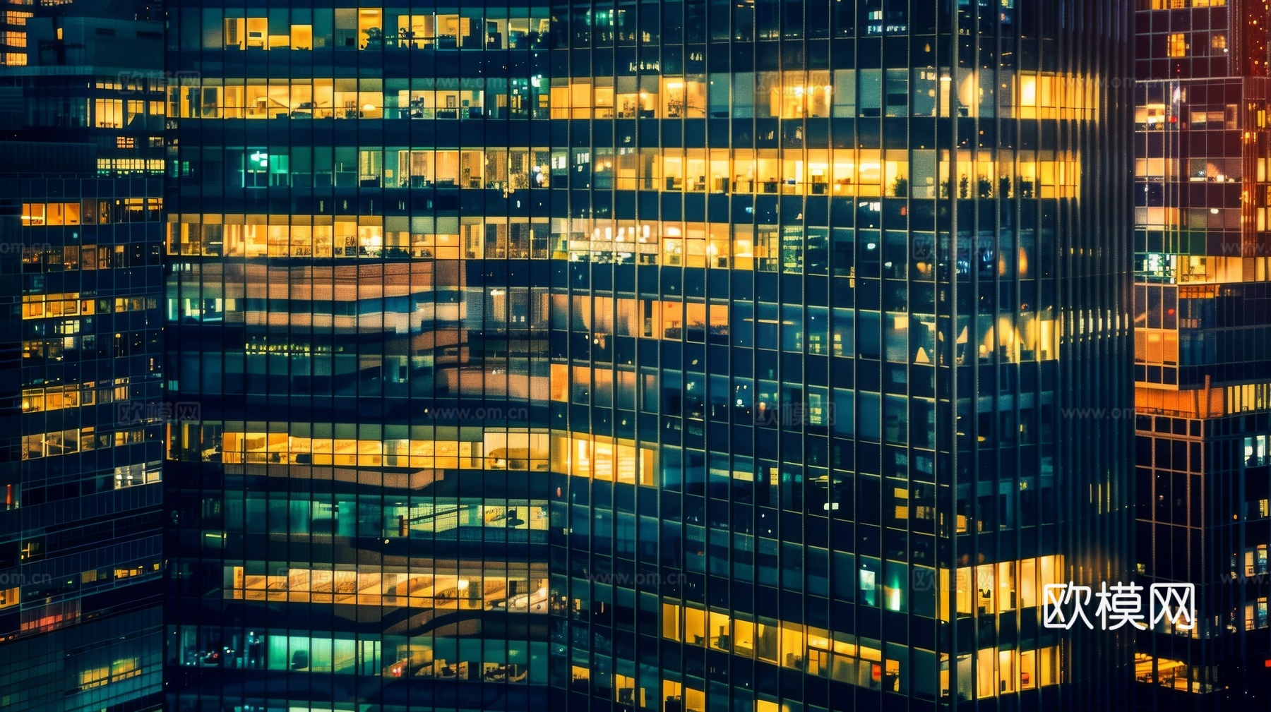 夜晚窗景建筑外立面玻璃幕墙