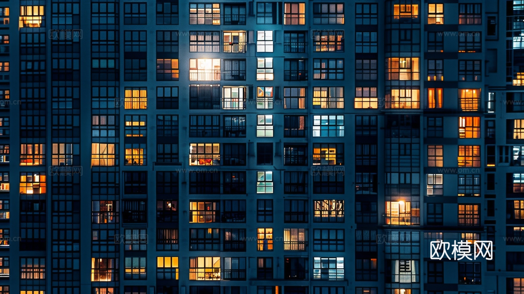 夜晚窗景建筑外立面玻璃幕墙