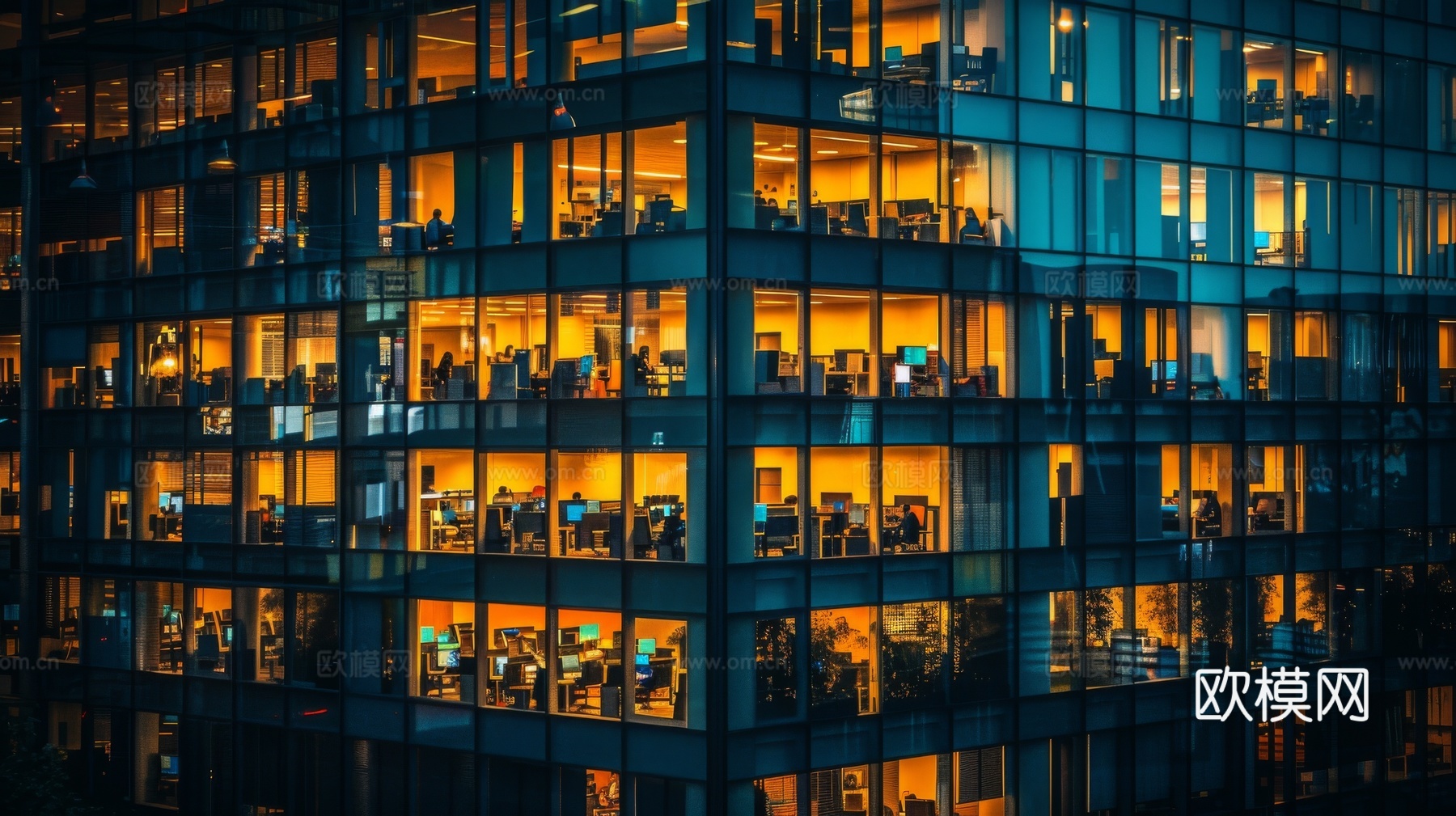 夜晚窗景建筑外立面玻璃幕墙