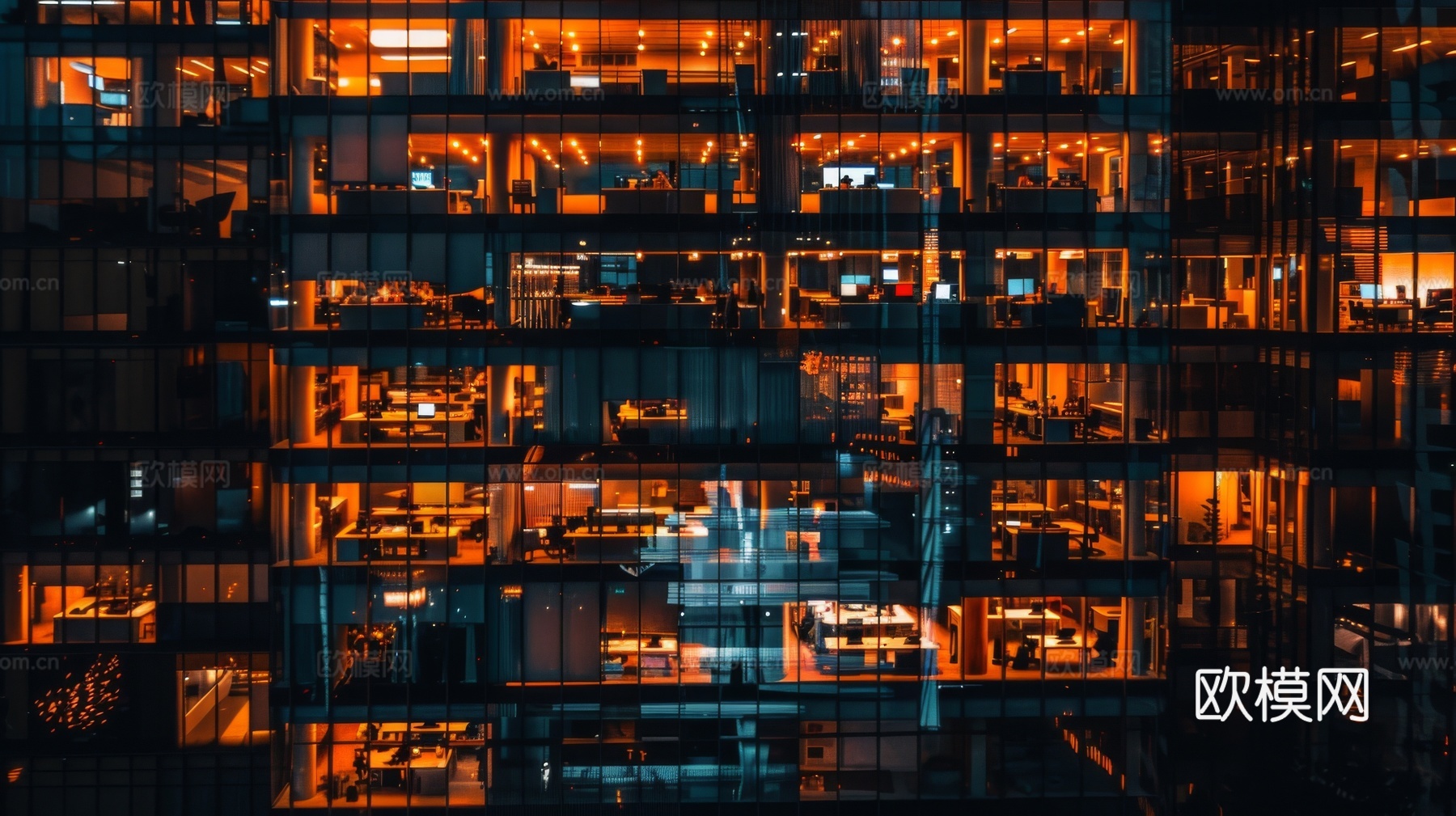 夜晚窗景建筑外立面玻璃幕墙
