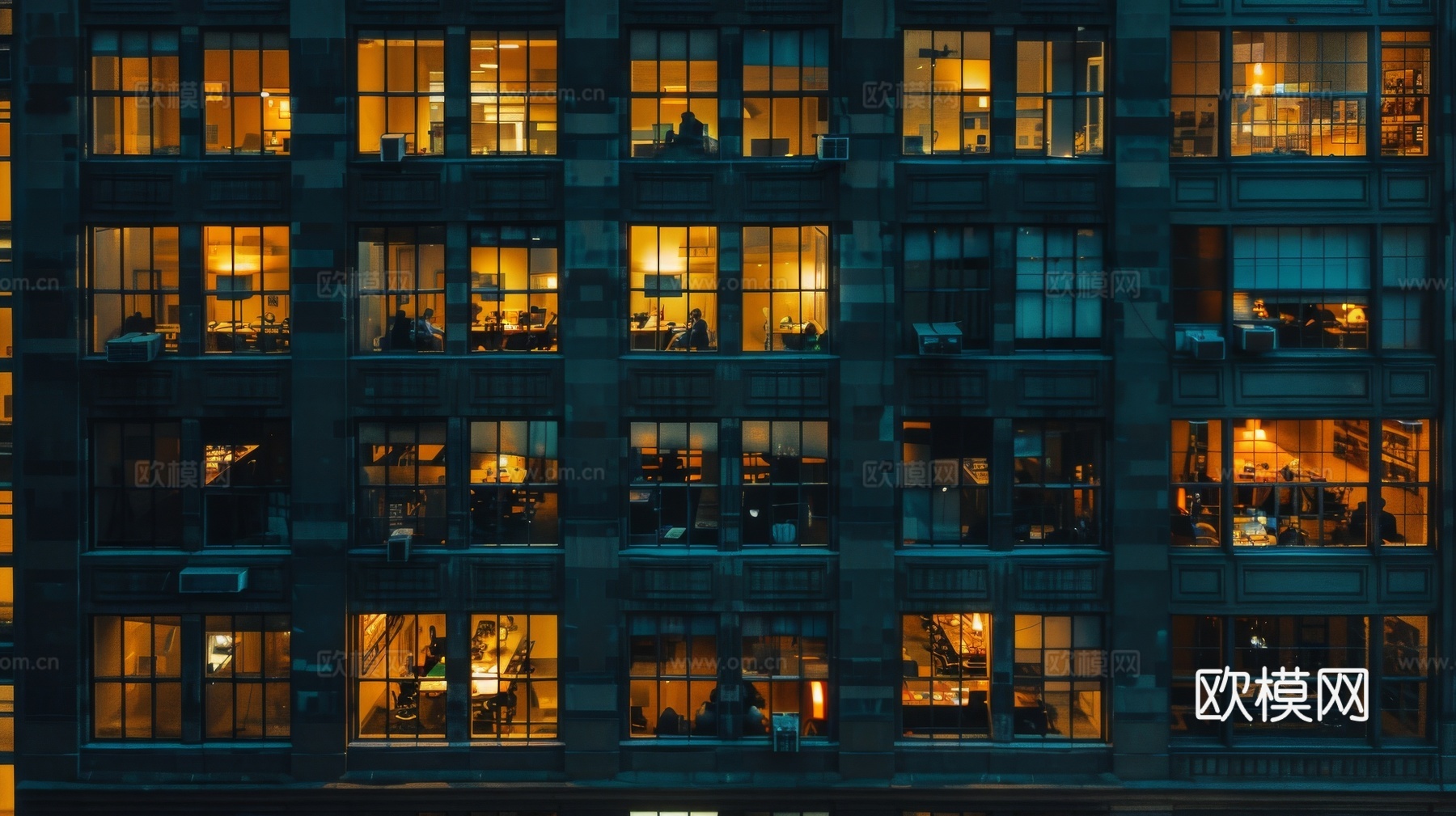 夜晚窗景建筑外立面玻璃幕墙