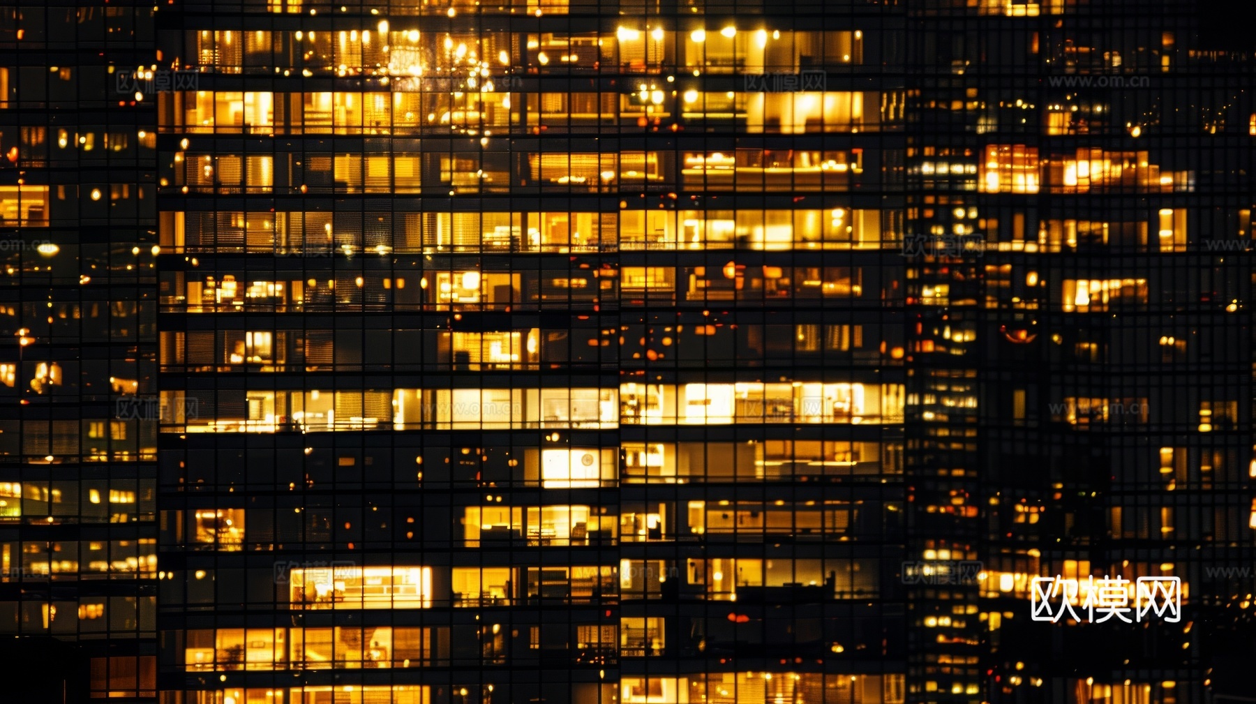 夜晚窗景建筑外立面玻璃幕墙