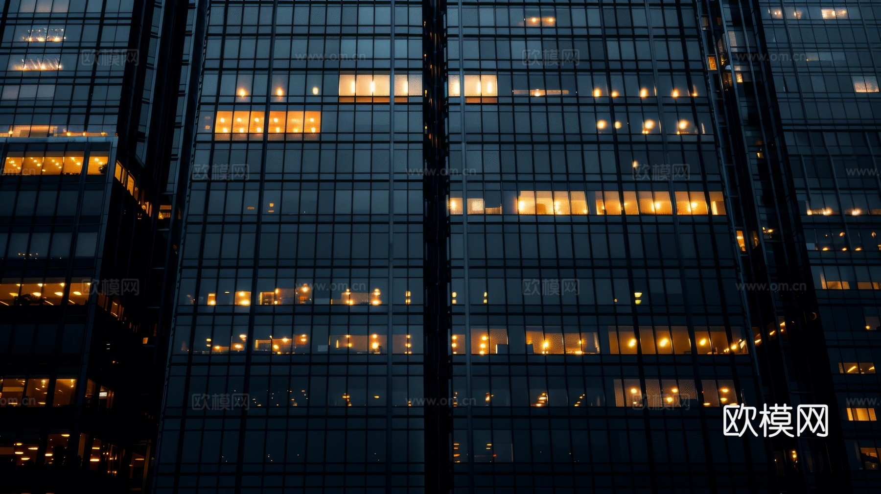 夜晚窗景建筑外立面玻璃幕墙