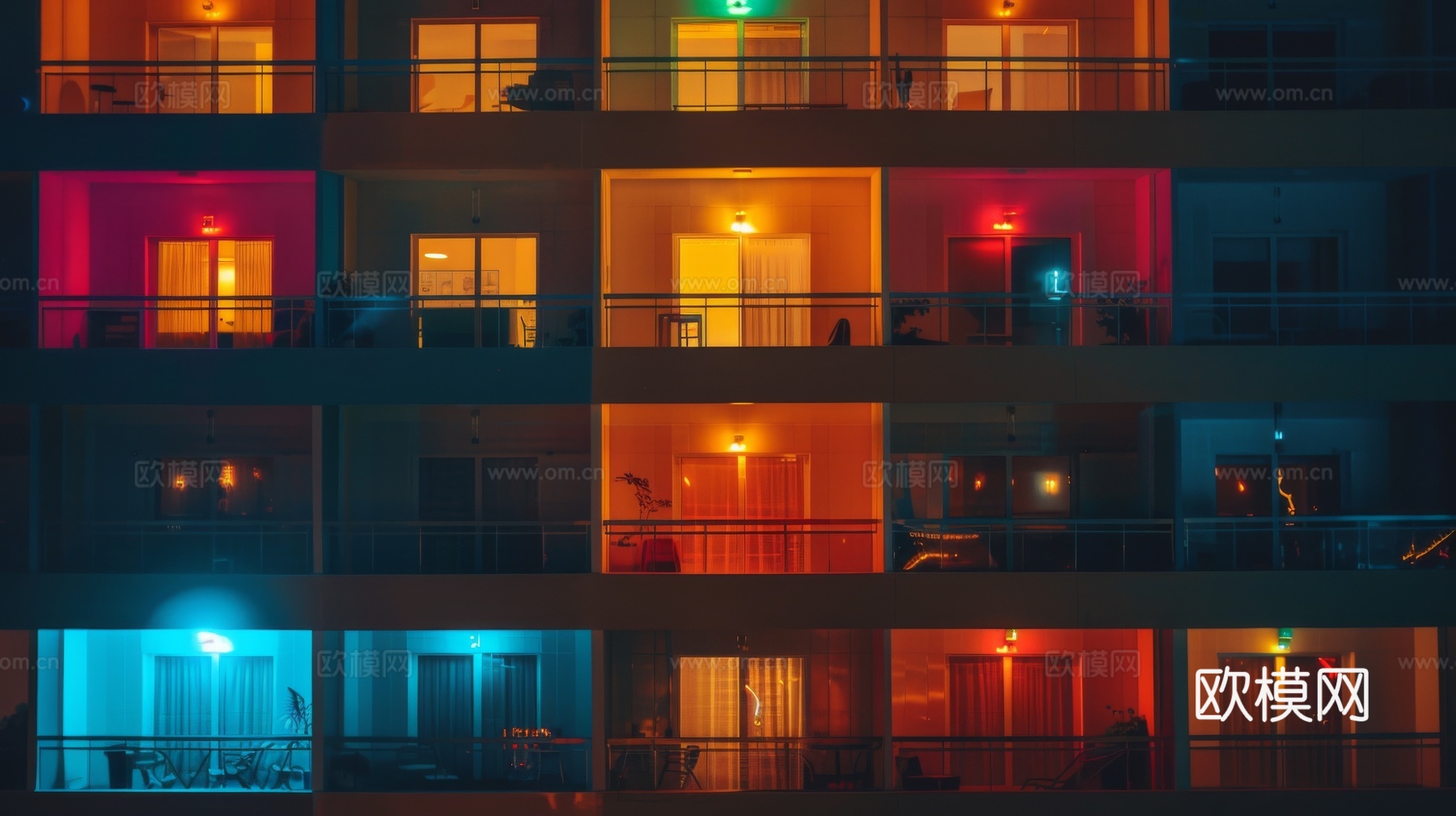 夜晚窗景建筑外立面玻璃幕墙