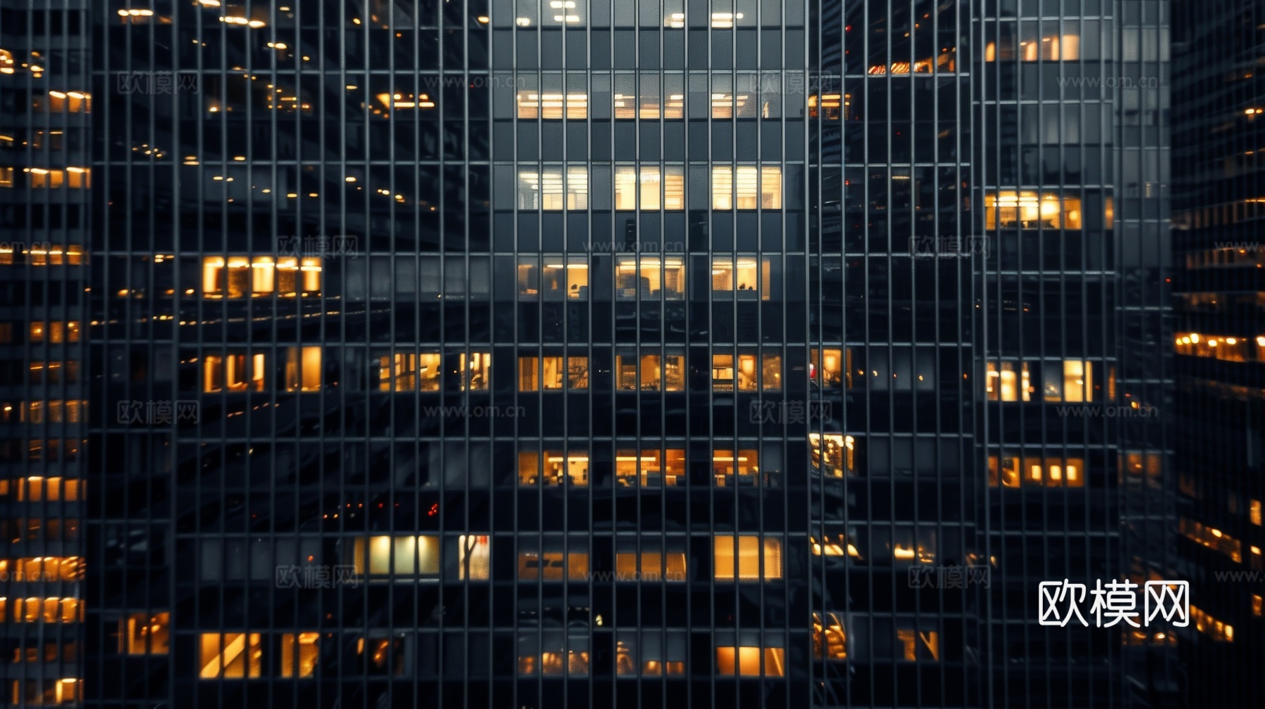 夜晚窗景建筑外立面玻璃幕墙