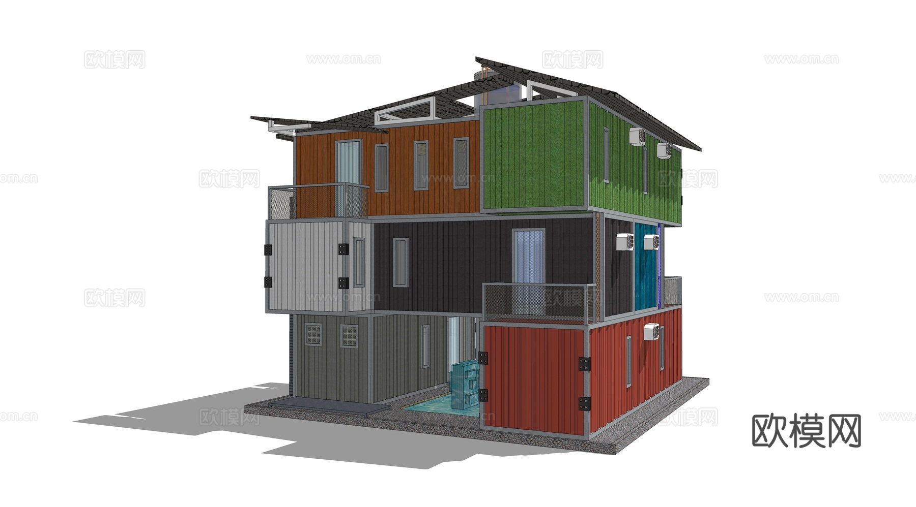 集装箱建筑 多层集装箱建筑 网红打卡地标 集装箱休息驿站 集su模型