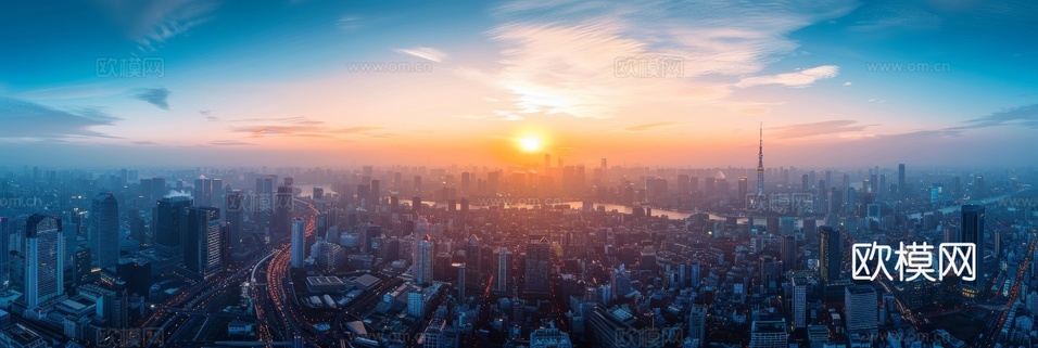 傍晚城市建筑都市風景下載(渲染圖6)
