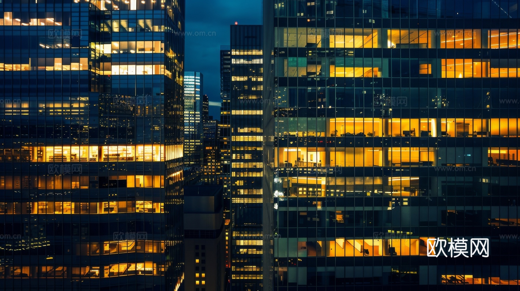 夜晚窗景建筑外立面玻璃幕墙下载（渲染图5）