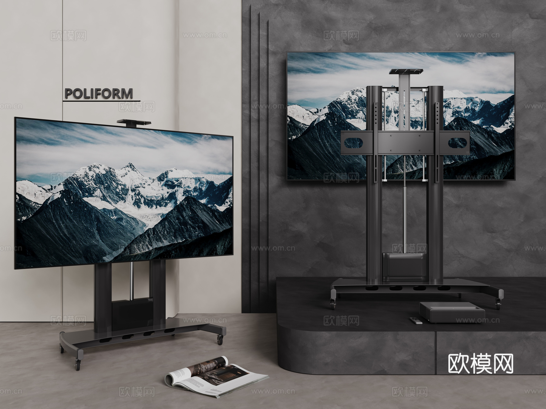 现代液晶电视 支架电视 移动电视 挂壁电视 落地电视3d模型