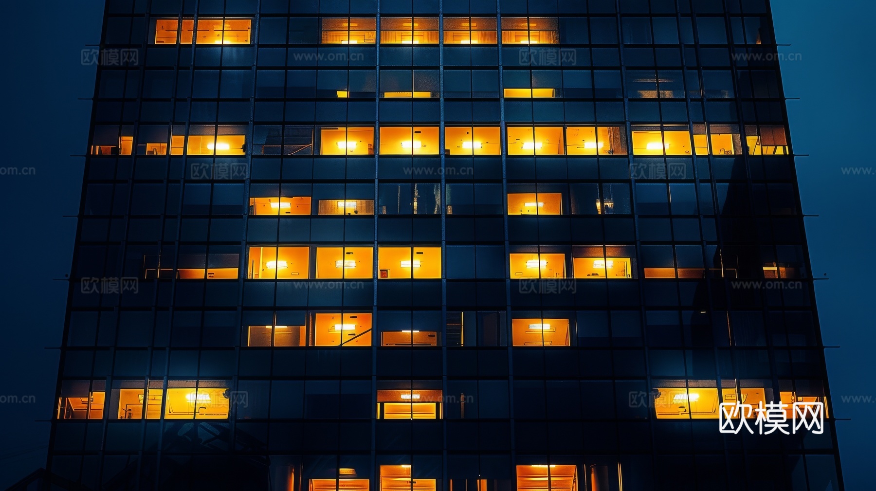 夜晚窗景建筑外立面玻璃幕墙