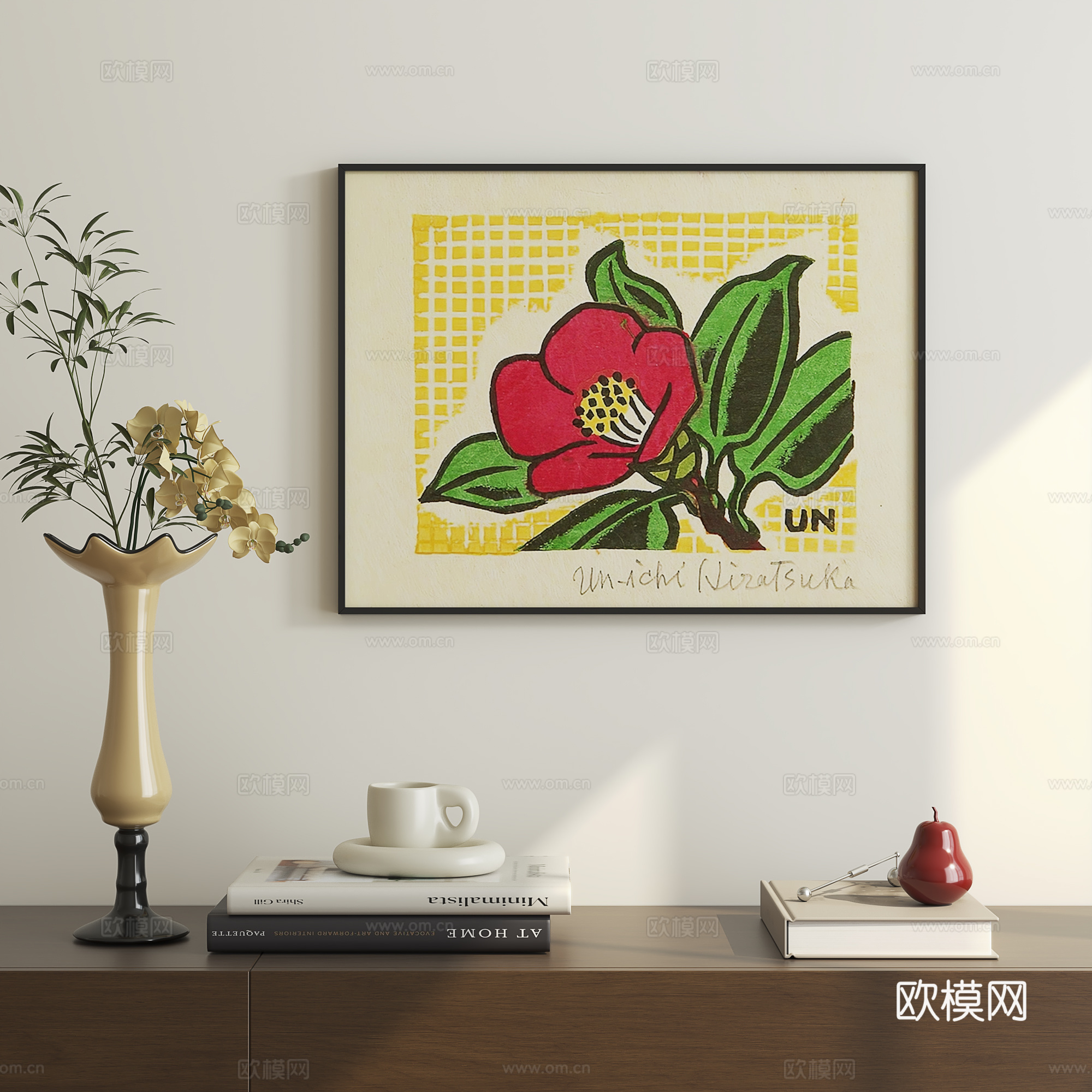现代摆件组合 中古挂画3d模型