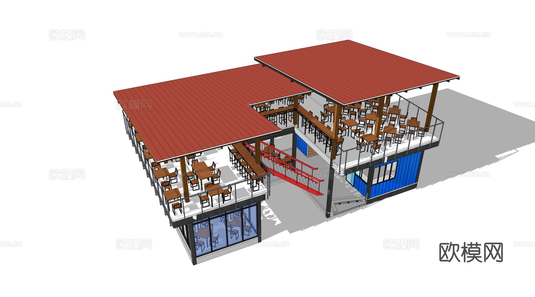 集装箱建筑 集装箱休息驿站 临时建筑 集装箱活动场地su模型