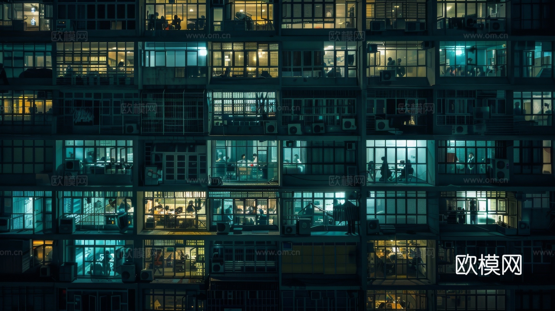 夜晚窗景建筑外立面玻璃幕墙