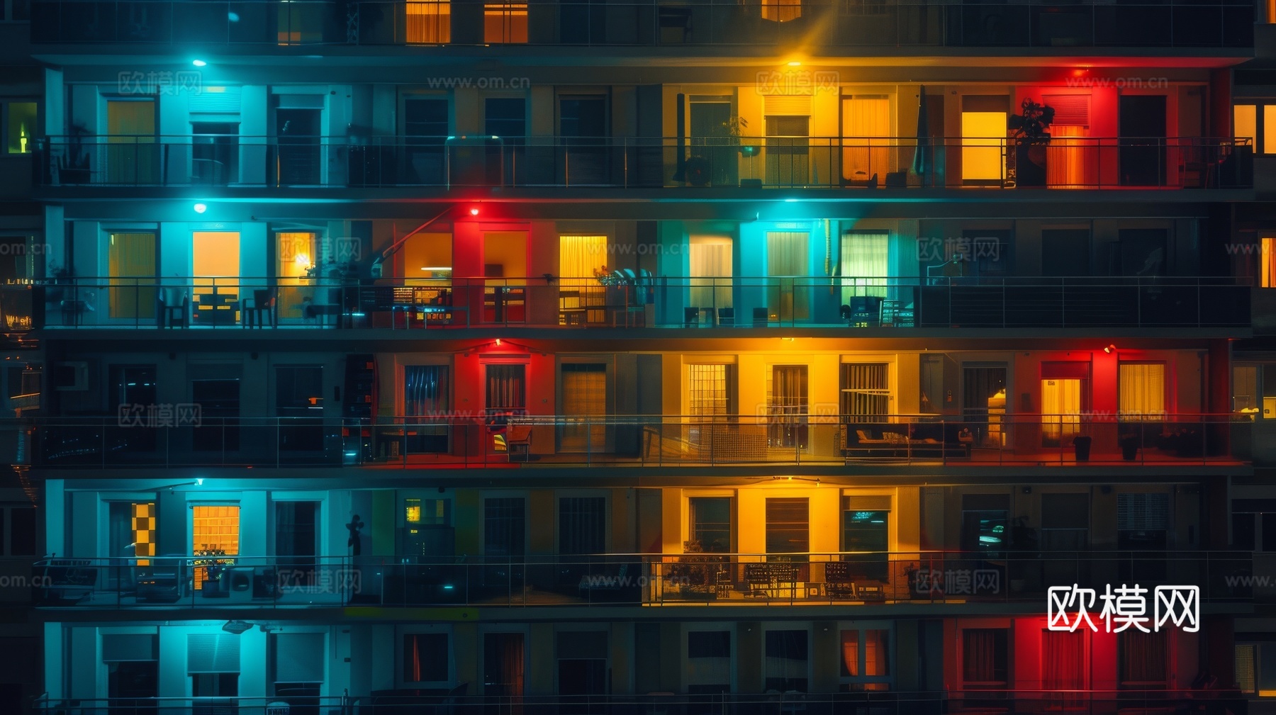 夜晚窗景建筑外立面玻璃幕墙