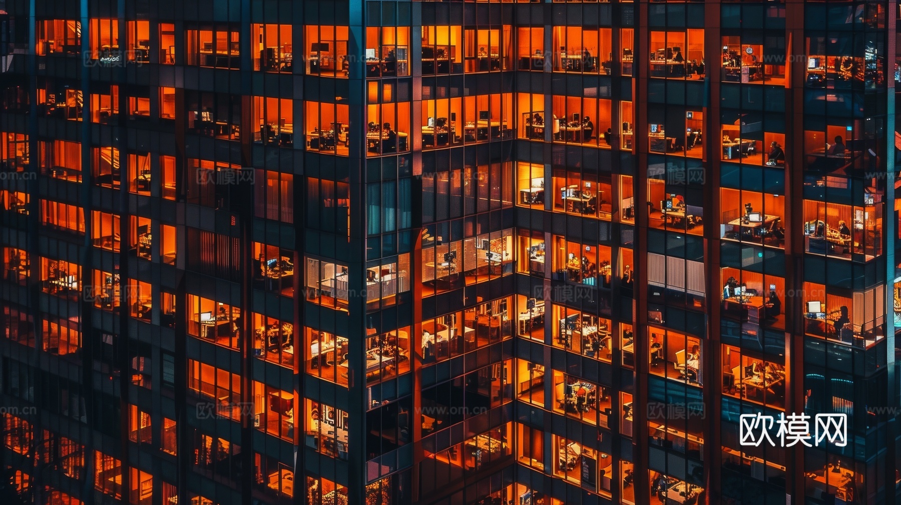 夜晚窗景建筑外立面玻璃幕墙