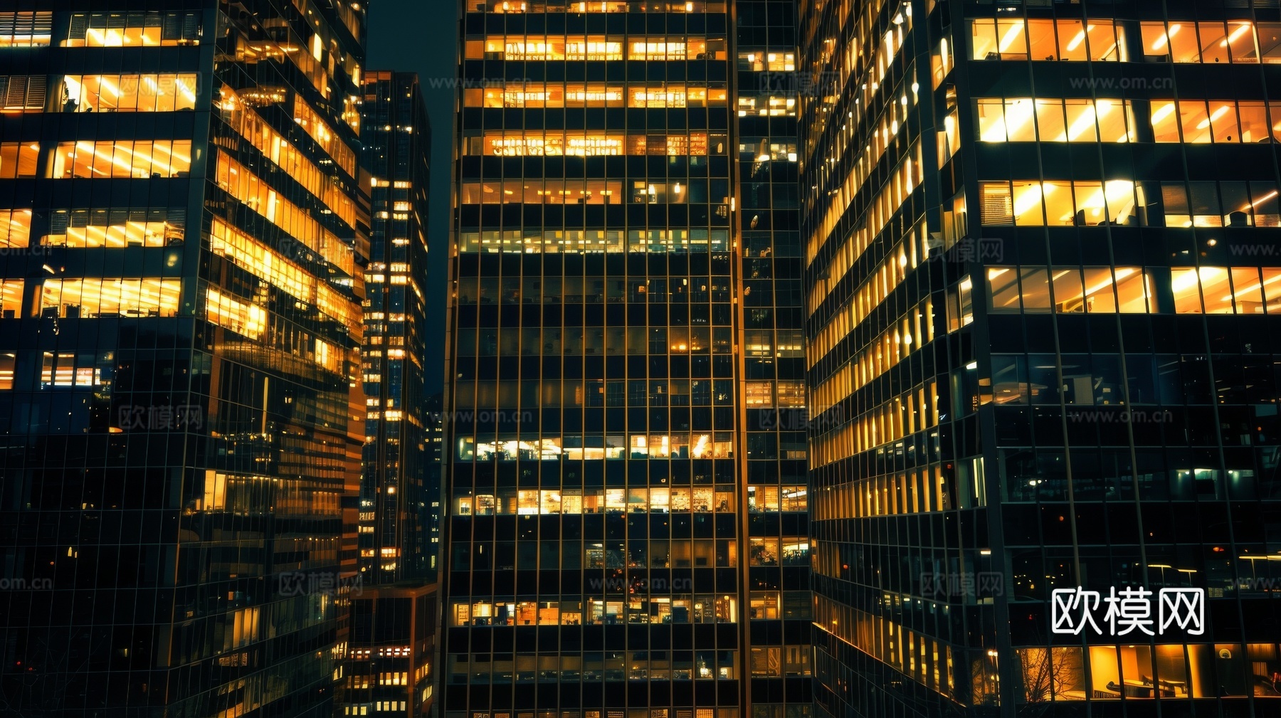 夜晚窗景建筑外立面玻璃幕墙
