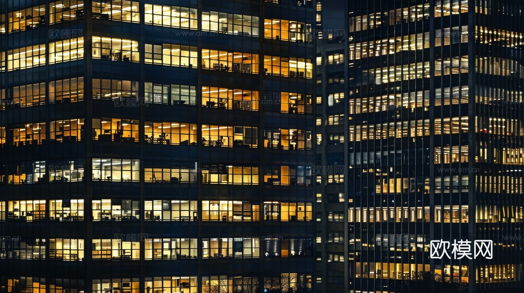 夜晚窗景建筑外立面玻璃幕墙