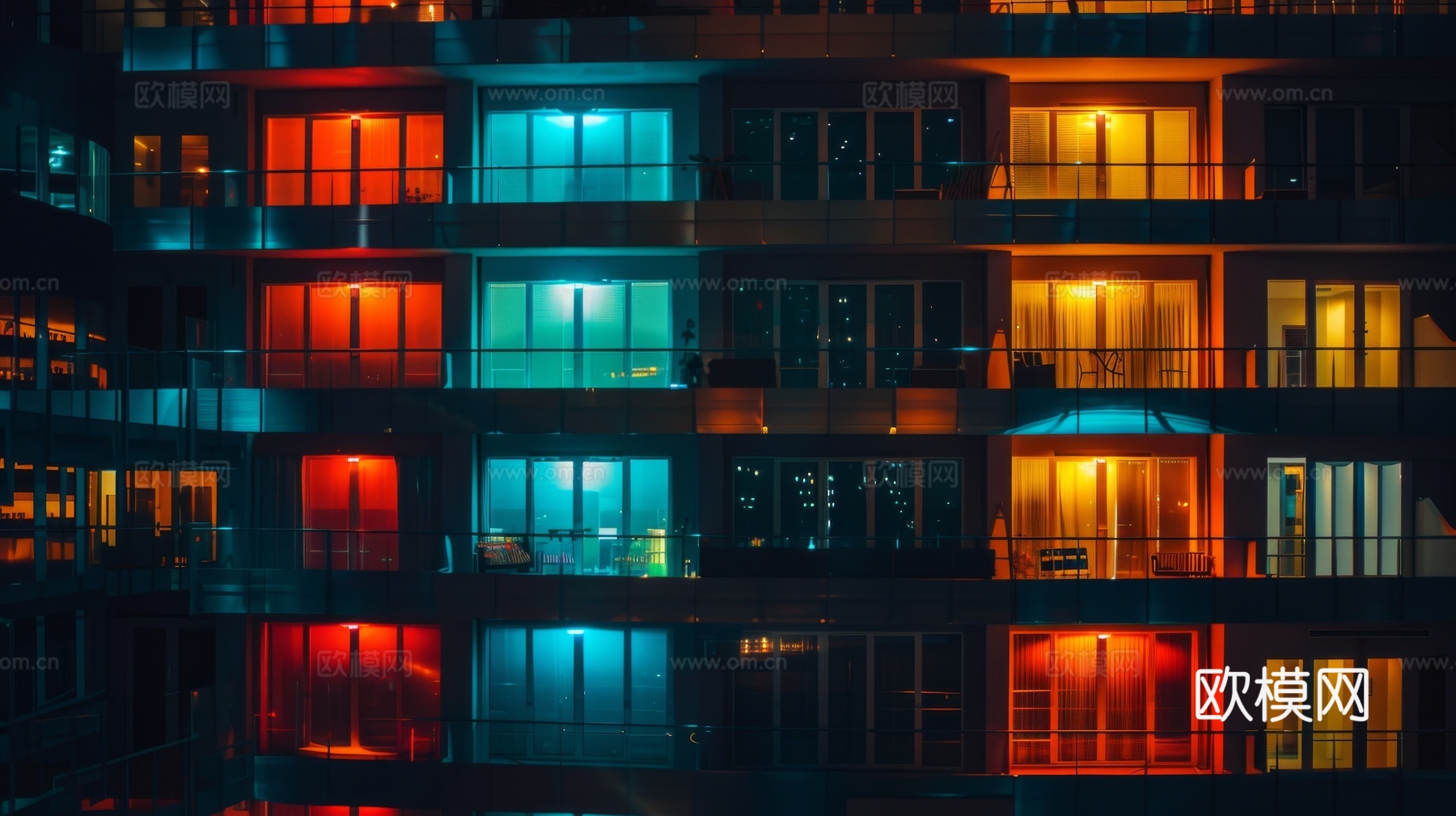 夜晚窗景建筑外立面玻璃幕墙