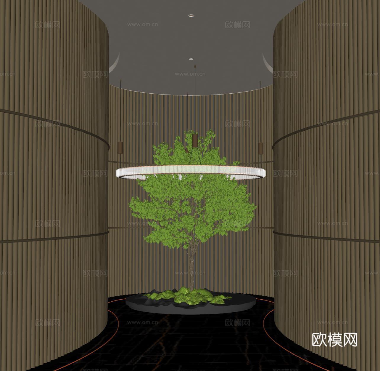 现代过道景观 室内景观 植物造景su模型