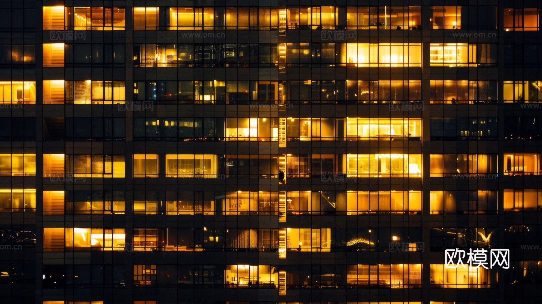夜晚窗景建筑外立面玻璃幕墙