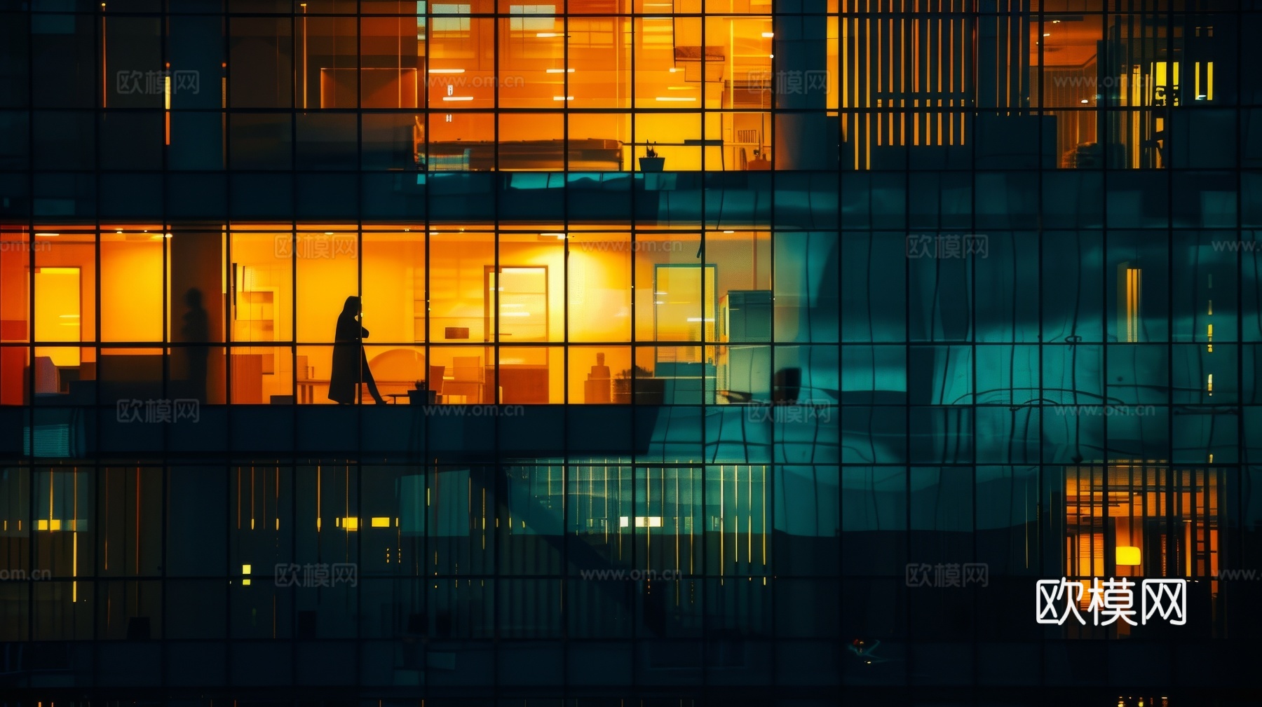 夜晚窗景建筑外立面玻璃幕墙