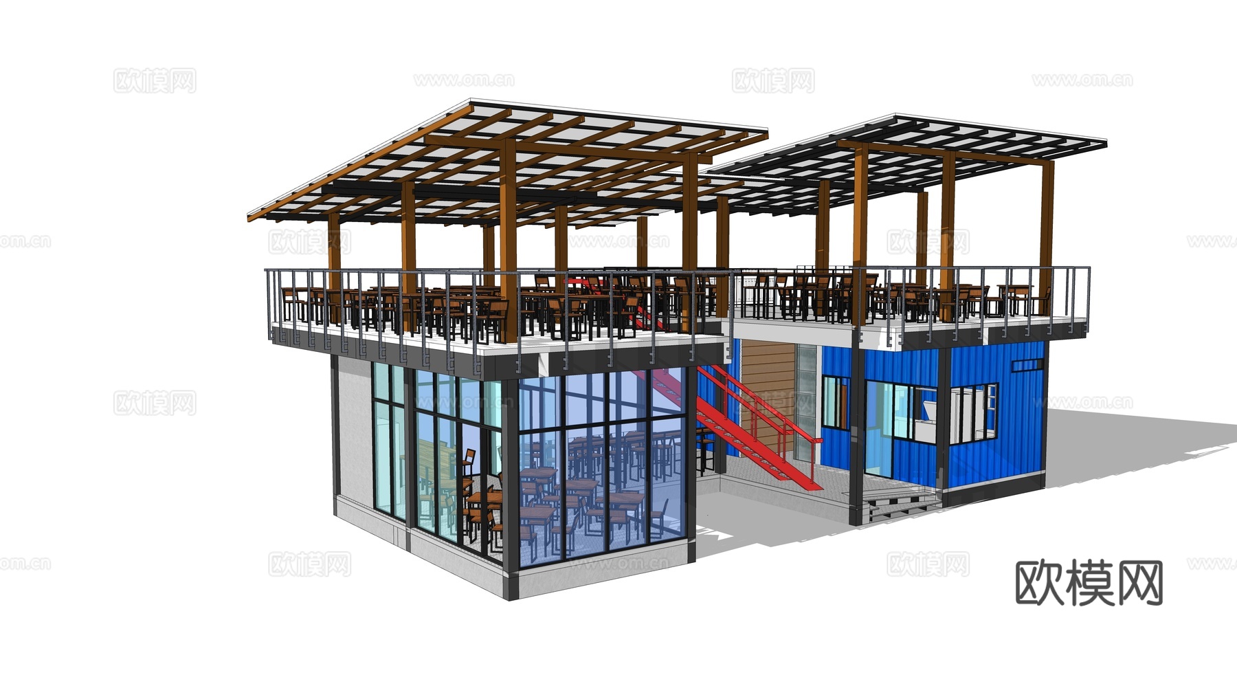 集装箱建筑 集装箱休息驿站 临时建筑 集装箱活动场地su模型