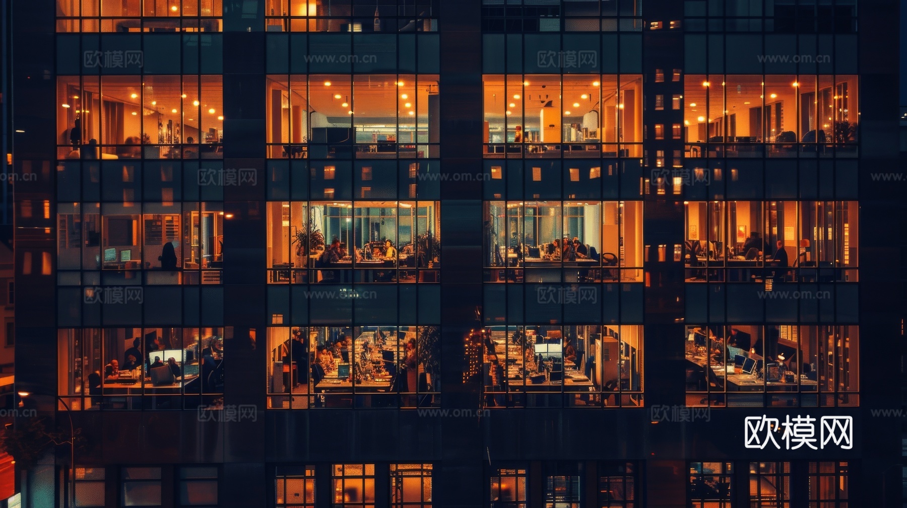 夜晚窗景建筑外立面玻璃幕墙
