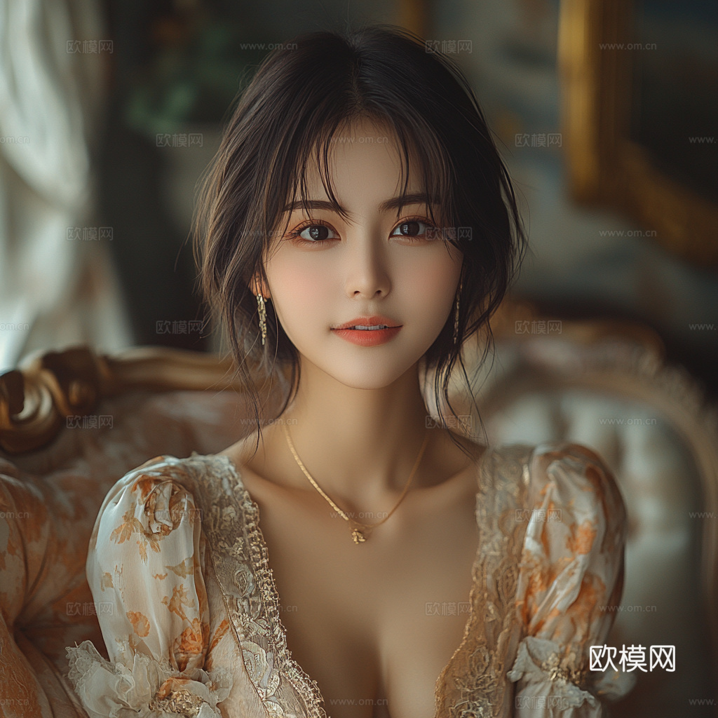 美女人物肖像挂画装饰画下载（渲染图5）