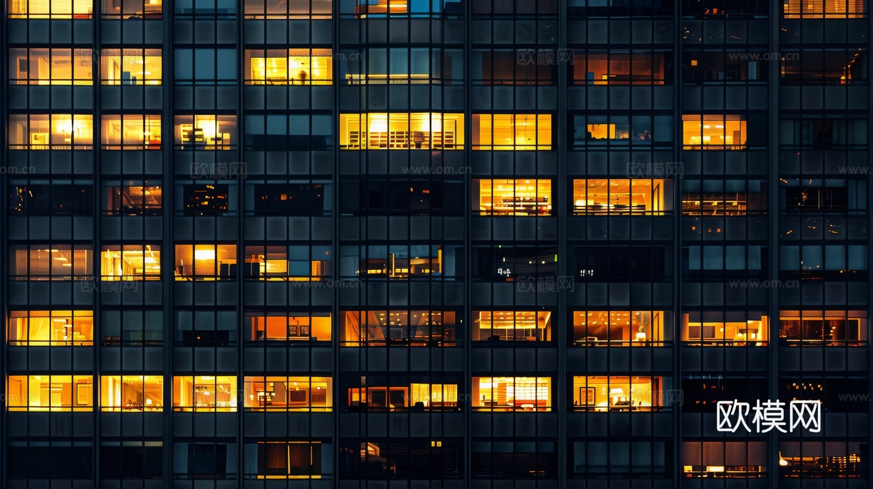 夜晚窗景建筑外立面玻璃幕墙