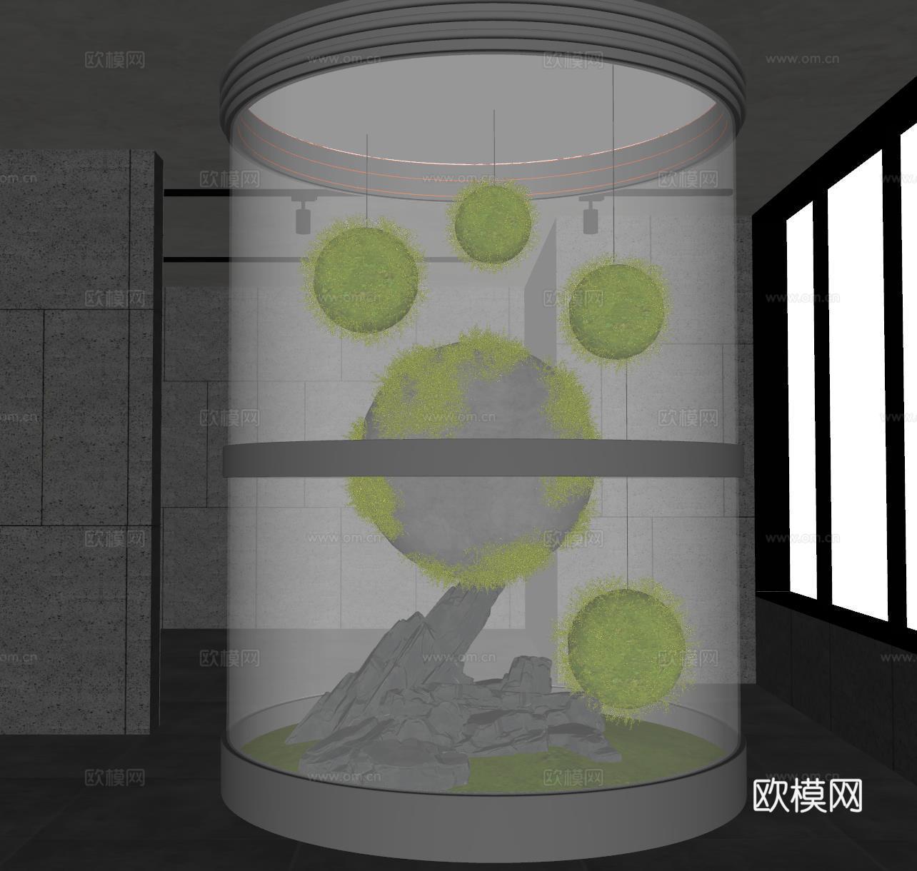 现代植物艺术装置 苔藓装置 石头装置 植物景观 植物吊饰su模型