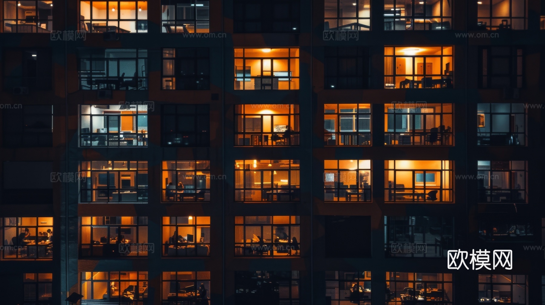 夜晚窗景建筑外立面玻璃幕墙