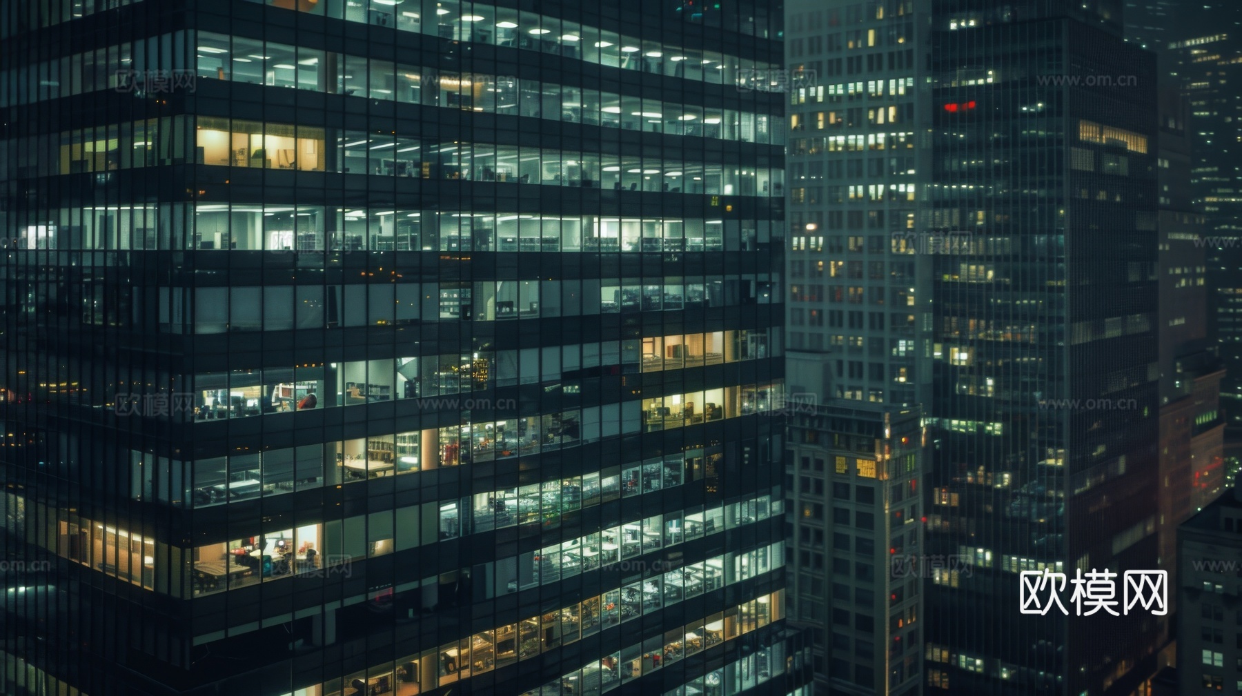 夜晚窗景建筑外立面玻璃幕墙