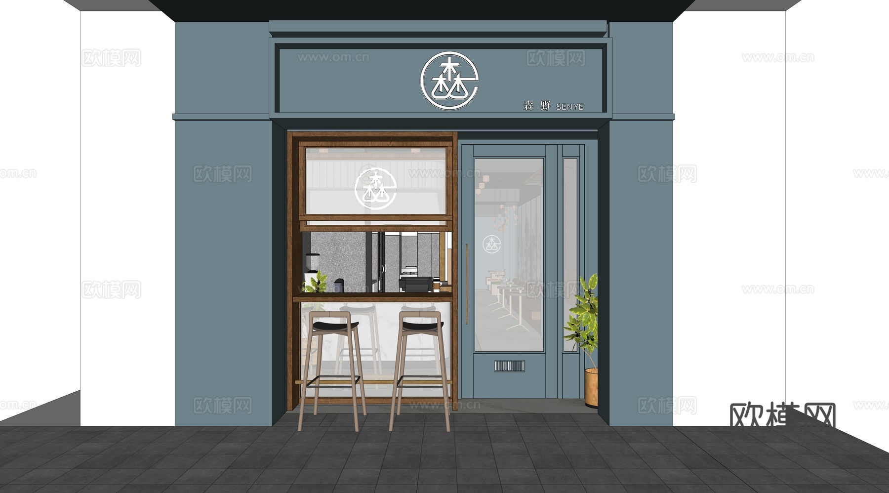 奶茶店 门头 商铺su模型