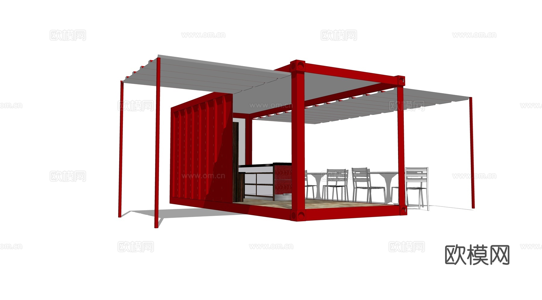 集装箱建筑 集装箱休息驿站 临时建筑 集装箱亭子su模型