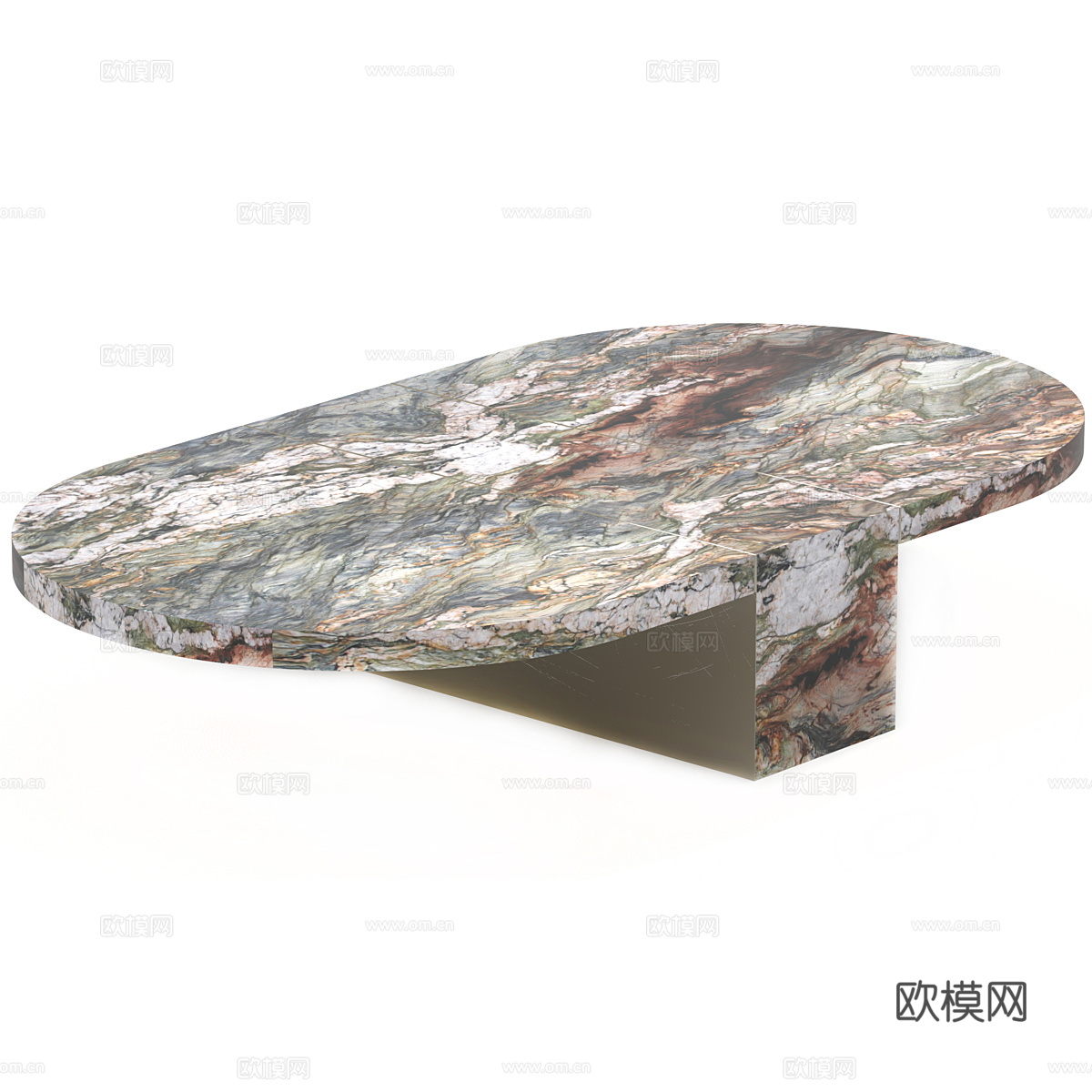 现代意式大理石椭圆茶几3d模型