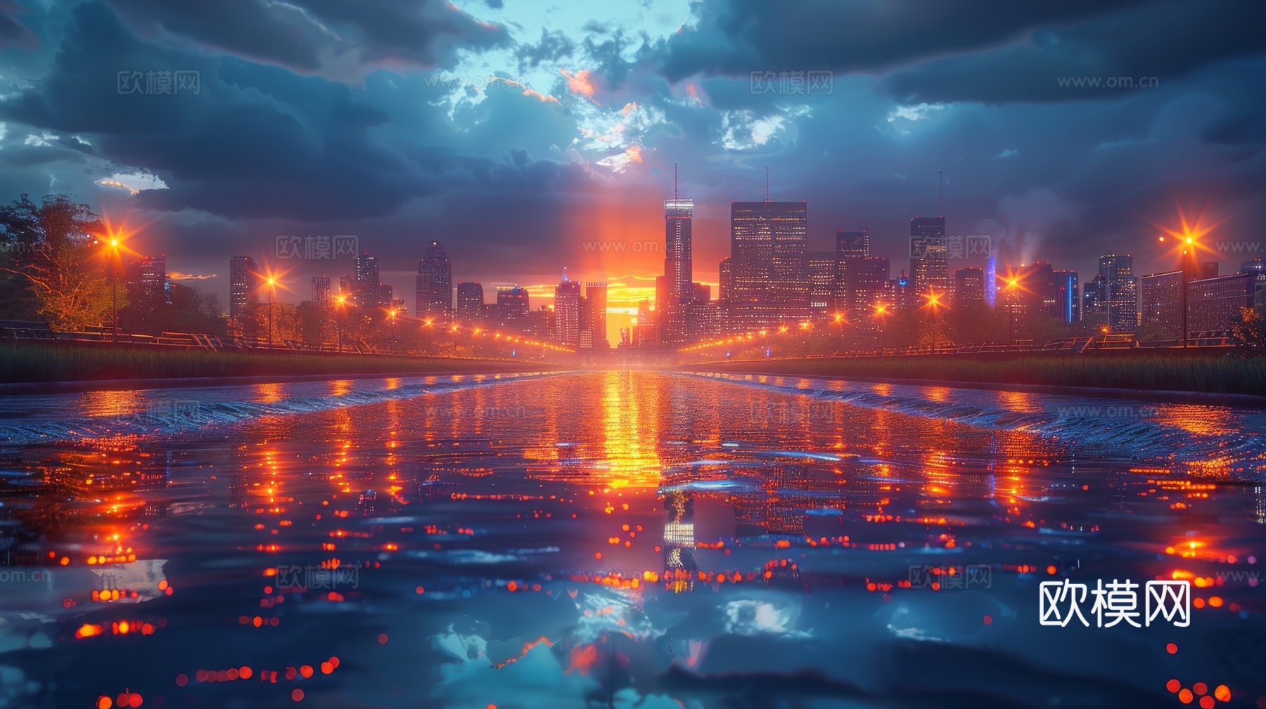 傍晚城市建筑都市风景下载（渲染图4）