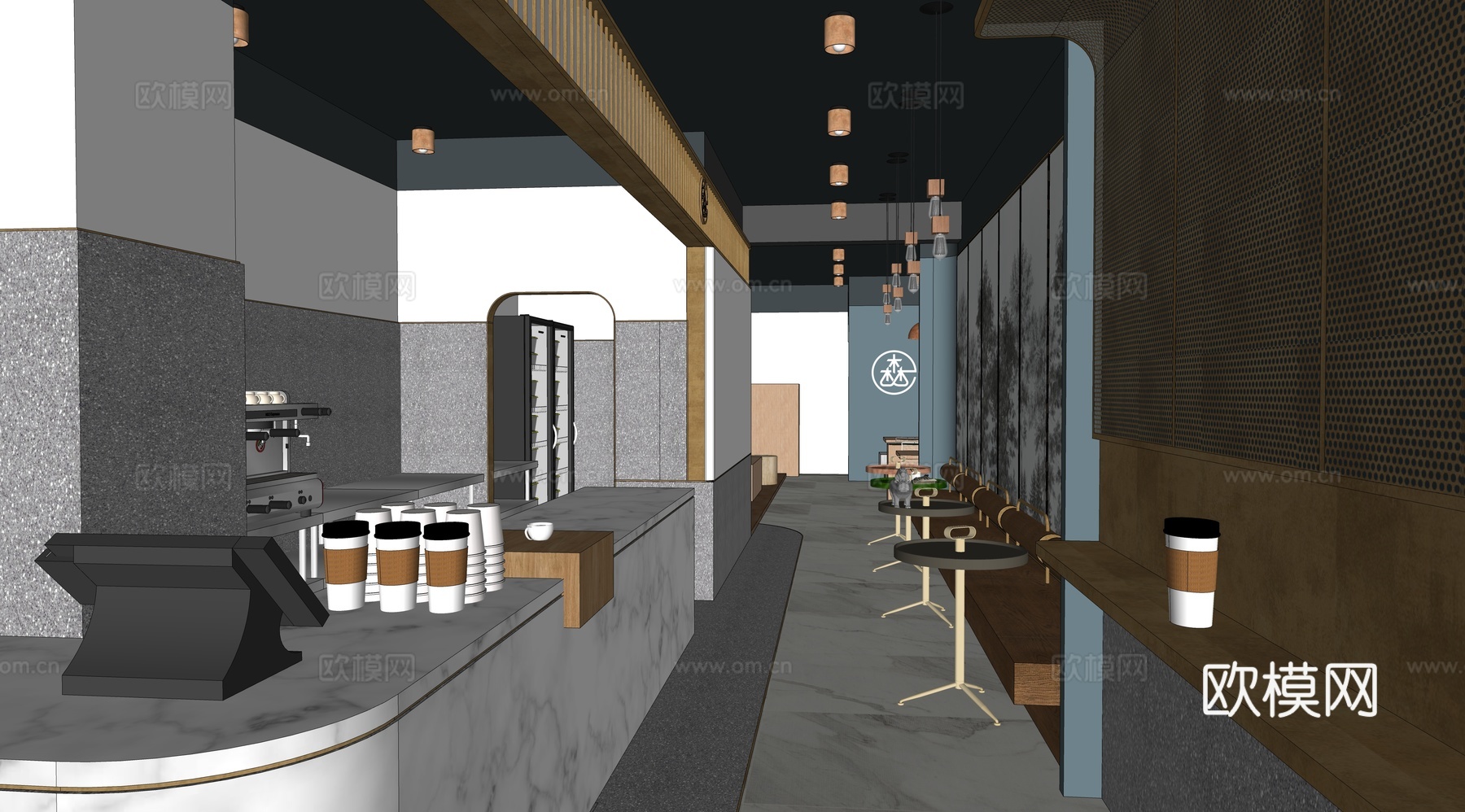 奶茶店 门头 商铺su模型