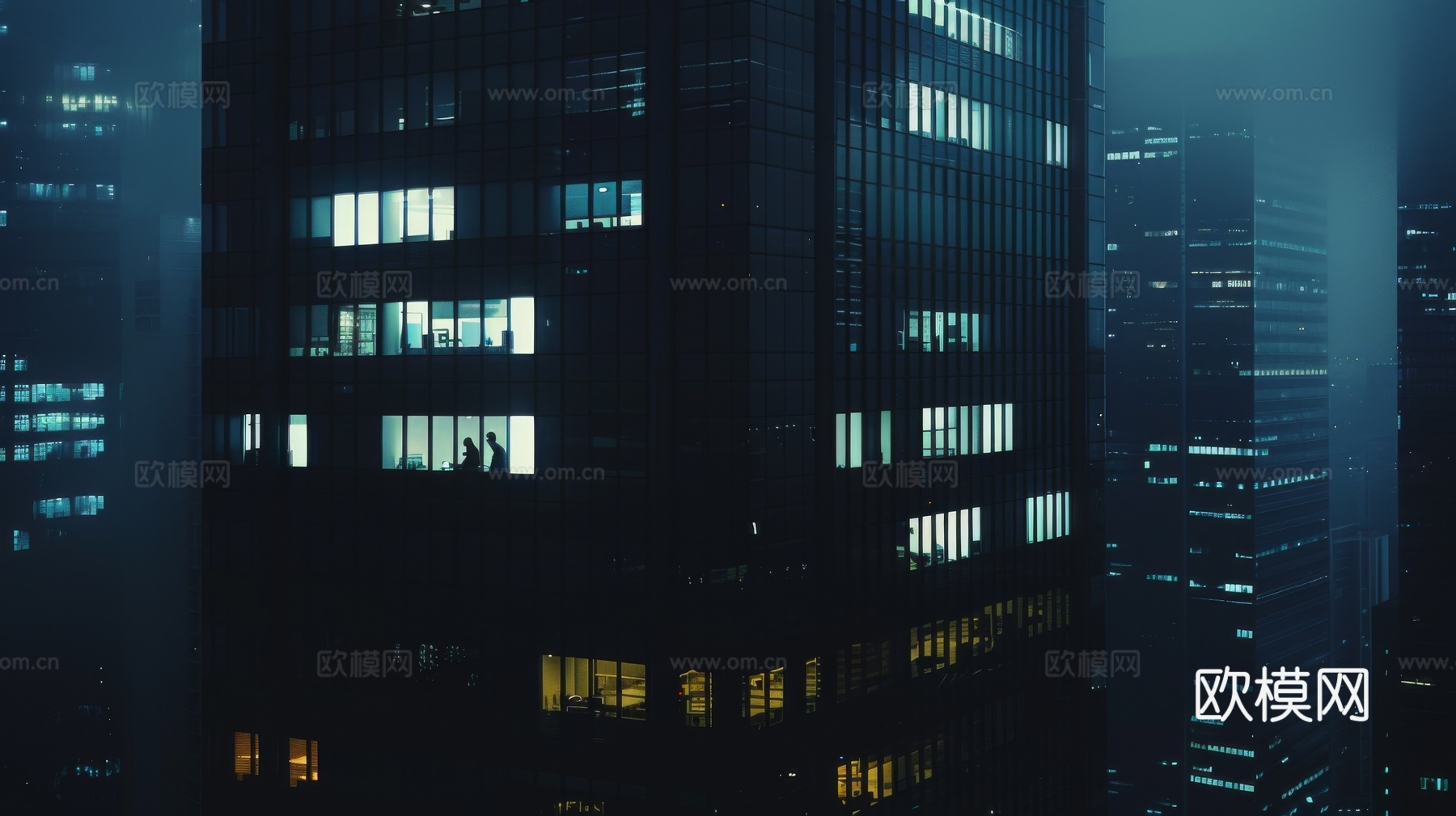 夜晚窗景建筑外立面玻璃幕墙
